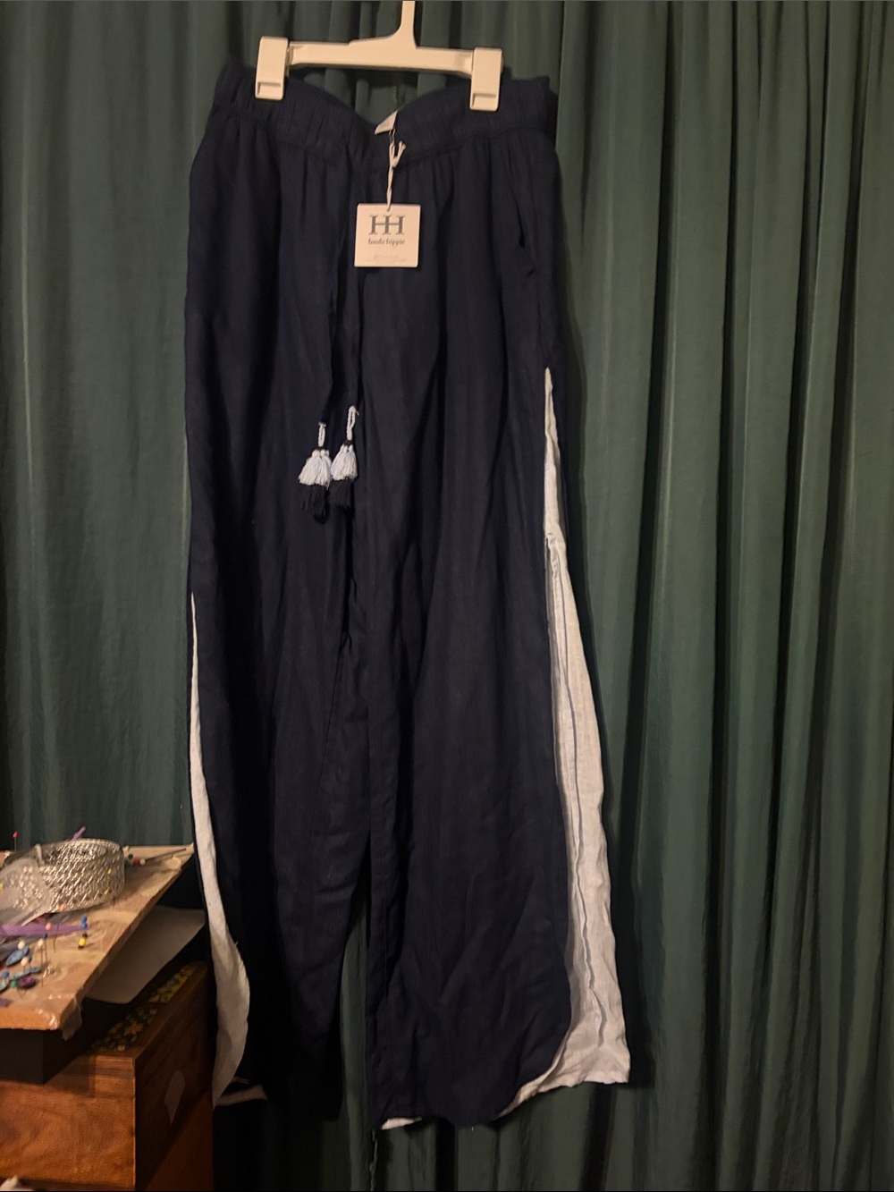 Haute Hippie Navy Wide-Leg Pants with White Side Panels